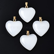 Spray Painted Glass Pendants, with Golden Plated Iron Bails, Imitation Jade, Heart, Mint Cream, 22x20.5x7mm, Hole: 6x2mm(GLAA-N035-016-A02-A)