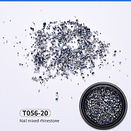 Glass Oval Beads & Rhinestone, No Hole/Undrilled, Nail Art Decoration Accessories for Women, Blue, 0.7~4x0.7~3x0.7~2.5mm, Box: 40x14mm.(MRMJ-T056-20)