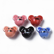 Handmade Porcelain Beads, Famille Rose Style, Mouse, Mixed Color, 12.5x15.5x11mm, Hole: 1.6mm(X-PORC-T007-03)