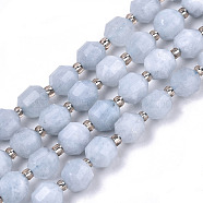 Natural Aquamarine Beads Strands, Oval, Dyed & Heated, Faceted, 6x5~6mm, Hole: 0.8mm, about 51~53pcs/strand, 14.57 inch~15.15 inch(37~38.5cm)(G-N328-021)