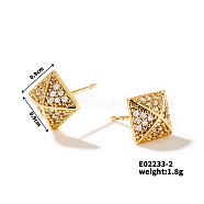 Shiny Delicate Stud Earrings with Vintage Pyramid Design and Full Rhinestones, Golden, 9x9mm(DN2291-2)