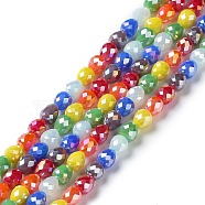 Electroplated Glass Beads Strands, Faceted Teardrop, Colorful, 4.5~5x4mm, Hole: 0.8mm, about 100pcs/strand, 18.31~18.70''(46.5~47.5cm)(GLAA-B013-01F)