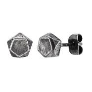 Stainless steel Hexagon Stud Earrings, Antique Silver, 6mm(PW-WG255A2-01)