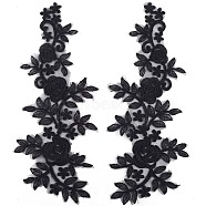 Polyester Embroidery Lace Appliques, Ornament Accessories for Cheongsam, Dress, Flower, Black, 360x145x1mm(DIY-WH0401-94B)