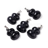 Synthetic Blue Goldstone Pendants, with Platinum Tone Brass Findings, Gourd Charm, 35x25x12mm, Hole: 4x4mm(G-E135-01P-04)
