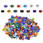 260Pcs Handmade Evil Eye Lampwork Beads, Flat Round, Mixed Color, 20pcs/color(LAMP-SZ0001-06)