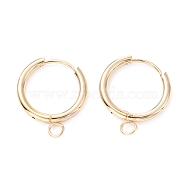 201 Stainless Steel Huggie Hoop Earring Findings, with Horizontal Loop and 316 Surgical Stainless Steel Pin, Real 24k Gold Plated, 20x16x2mm, Hole: 2.5mm, Pin: 1mm(STAS-P283-01R-G)