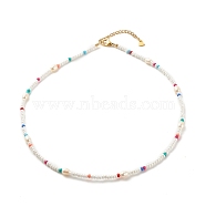 Natural Pearl & Glass Seed Beaded Necklace, Summer Jewelry for Women, Colorful, 16.93 inch(43cm)(NJEW-JN03826)