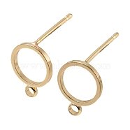 Brass Stud Earring Findings, Round Ring, with Horizontal Loop, Real 18K Gold Plated, 10.5x8mm, Hole: 1.5mm, Pin: 0.8mm(KK-Q789-13G)
