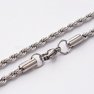 304 Stainless Steel Rope Chain Necklaces, with Lobster Claw Clasps, Stainless Steel Color, 20.7 inch(52.6cm)(STAS-O056-A-10)