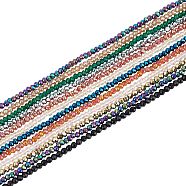 Electroplate Glass Beads Strands, Faceted, Mixed Style, Rondelle, Mixed Color, 2x1.5mm, Hole: 0.6mm, about 235~247pcs/Strand, 14.57~14.76 inch(37~37.5cm), 12 colors, 1strand/color, 12strands/box(EGLA-FH0001-01)