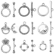 80 Set 8 Styles Tibetan Style Alloy Toggle Clasps, Crown & Ring with Knot & Round Ring, Mixed Shapes, Antique Silver, 8~23.5x12~18x1.5~3.5mm, Hole: 1.8mm, 10 sets/style(TIBE-CJ0001-21)