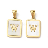 Ion Plating(IP) 304 Stainless Steel Pave Shell Pendants, Rectangle Charm, Real 18K Gold Plated, Letter W, 17.5x12x1.5mm, Hole: 3x5mm(STAS-G327-01G-W)