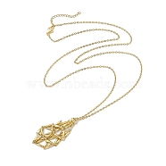 Crystal Stone Cage Pendant Necklaces, with Brass Slider, 304 Stainless Steel Cable Chain Necklaces, Golden, 29.02 inch(73.7cm)(NJEW-JN04759-04)