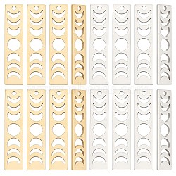 16Pcs 2 Colors 201 Stainless Steel Pendants, Laser Cut, Moon Phase Bar Charm, Golden & Stainless Steel Color, 35x8x1mm, Hole: 1.8mm, 8pcs/color(STAS-SC0005-10)