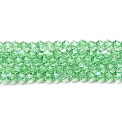 Transparent Electroplate Glass Beads Strands, Pearl Luster Plated, Faceted, Bicone, Light Green, 2.9~3.3x2.5mm, Hole: 0.7mm, about 145~150pcs/strand, 16.34~16.54 inch(41.5~42cm)(EGLA-A039-T2mm-A24)