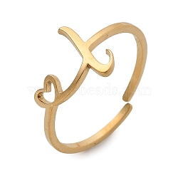 304 Stainless Steel Cuff Rings for Women, Heart with LetterA~Z, Real 18K Gold Plated, Letter L, 9.5mm, inner diameter: adjustable.(RJEW-D285-01G-L)