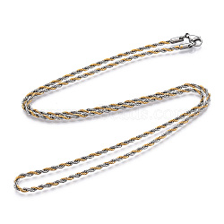 Two Tone 304 Stainless Steel Rope Chains Necklace for Men Women, Golden & Stainless Steel Color, 25.00x0.10 inch(63.5x0.25cm)(NJEW-N052-02)