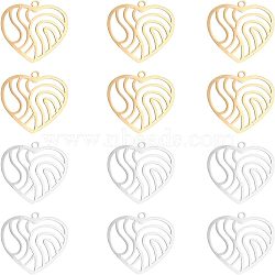 12Pcs 2 Colors 201 Stainless Steel Filigree Charms, Heart with Wavy, Golden & Stainless Steel Color, 22x22x1mm, Hole: 1.4mm, 6pcs/color(STAS-UN0029-90)