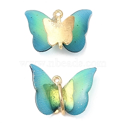 Transparent Resin Pendants, Butterfly Charms with Golden Plated Alloy Findings, Turquoise, 17~18x21~24x7~7.5mm, Hole: 1.5mm(PALLOY-K011-02G-04)