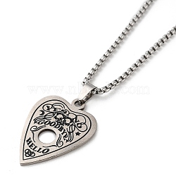 Heart Pendant Necklaces, with Enamel, 201 Stainless Steel Box Chain Necklaces, Stainless Steel Color, 24.02 inch(61cm)(NJEW-A023-03P)