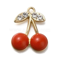 Alloy Acrylic Pendants, Cherry, Golden, 22x17.5x4mm, Hole: 1.8mm(FIND-M041-07)