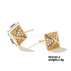 Shiny Delicate Stud Earrings with Vintage Pyramid Design and Full Rhinestones, Golden, 9x9mm(DN2291-2)