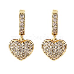 Clear Cubic Zirconia Heart Dangle Hoop Earrings, Brass Jewelry for Women, Golden, 25mm, Pin: 0.9mm(EJEW-SW00007-02)