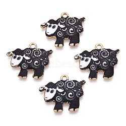 Alloy Enamel Pendants, Light Gold, Sheep, Light Grey, 17x21x1.5mm, Hole: 1.2mm(PALLOY-CJC0009-01C)