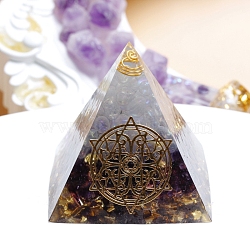 Orgonite Pyramid Resin Energy Generators, Reiki Natural Amethyst Chips Inside for Home Office Desk Decoration, 40mm(PW-WG19996-01)