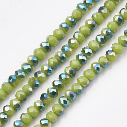 Electroplate Opaque Solid Color Crystal Glass Beads Strands, Faceted, Rondelle, Yellow Green, 3x2mm, Hole: 0.5mm, about 150~155pcs/strand, 14.96 inch~15.35 inch(38~39cm)(EGLA-S171-01B-02)