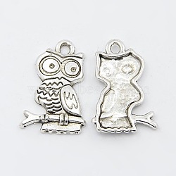 Tibetan Style Alloy Pendants, Lead Free and Cadmium Free, Owl, Halloween Jewelry, Antique Silver, 22x15x3mm, Hole: 2mm(PALLOY-K1027-AS-RS)