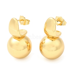 Brass Round Ball Dangle Stud Earrings, Long-Lasting Plated, Lead Free & Cadmium Free, Real 18K Gold Plated, 28x15.5mm(EJEW-K251-02G)