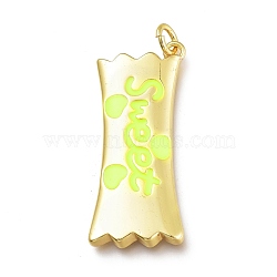Real 18K Gold Plated Brass Enamel Pendants, Long-Lasting Plated, with Jump Rings, Lead Free & Cadmium Free, Rectangle with Word Sweet, Yellow, 31x14x3mm, Jump Ring: 5x1mm, Inner Diameter: 3mm(KK-A150-06G-C-RS)
