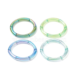 4Pcs 4 Color Acrylic Curved Tube Stretch Bracelets Set for Women, Green, Inner Diameter: 2-1/8 inch(5.3cm)(BJEW-JB09305-03)