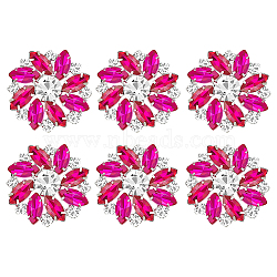 6Pcs Alloy Rhinestone Shank Buttons, 1-Hole, Flower, Silver, Fuchsia, 26.5x26x7mm, Hole: 1.6mm(BUTT-FG0001-25A)