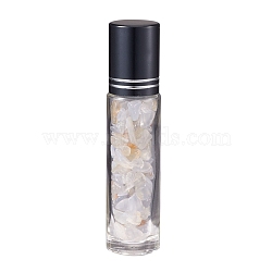Glass Roller Ball Bottles, Essential Oil Refillable Bottle, with Blue Chalcedony Chip Beads, for Personal Care, 85x20mm, Beads: 3x11~3x7mm, Capacity: 10ml(X-AJEW-P073-A02)