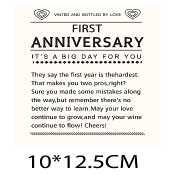Coated Paper Adhesive Sticker, Wine Bottle Adhesive Label, Anniversary Theme, Rectangle, White, 12.5x10cm
