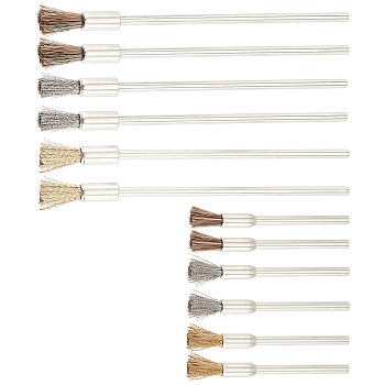 CHGCRAFT 18Pcs 6 Style Polishing Brush Pens Kit, including Brass, Stainless Steel & Horsehair Brush, with Stainless Steel Handle, 5x0.5cm and 10x0.6cm, 3pcs/style