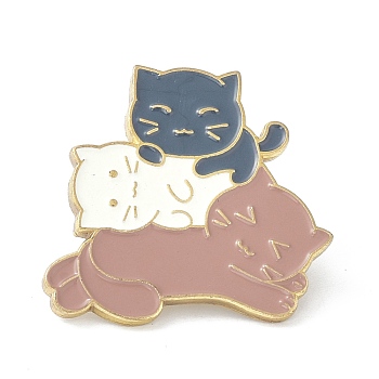 Cute Cats Enamel Pin, Alloy Enamel Brooch Pin for Clothes Bags, Golden, Rosy Brown, 29x30.5x10mm, Pin: 1mm