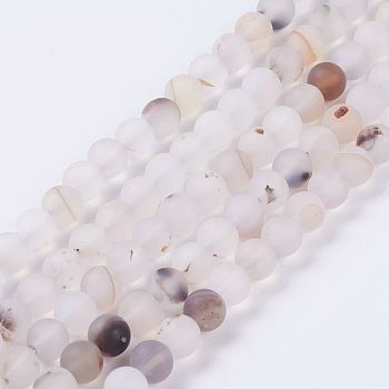 Natural Agate Beads Strands, Frosted, Round, 6mm, Hole: 1mm, about 64pcs/strand, 15.3 inch