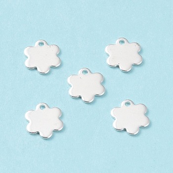 201 Stainless Steel Charms, Flower, Silver, 10x10x1mm, Hole: 1.6mm