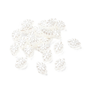 Opaque Acrylic Beads, Metal Enlaced, Flower, Seashell Color, 11.5x8.5x4.5mm, Hole: 1.8mm, about 1790pcs/500g