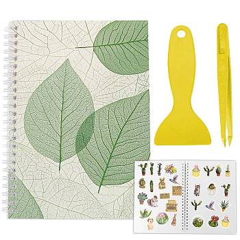 Sticker Collection Book, Hand Account Release Paper, with Tweezers and Scraper(Colors are Dispatched Randomly), Leaf, 210x148mm