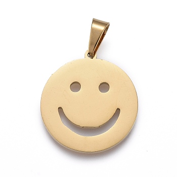 Ion Plating(IP) 304 Stainless Steel Pendants, Laser Cut, Smile Face, Golden, 19.5x17.5x1.1mm, Hole: 3x6mm