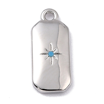 Brass Micro Pave Cubic Zirconia Charms, Long-Lasting Plated, Octagon with Star, Deep Sky Blue, 14x6x1.5mm, Hole: 1.2mm