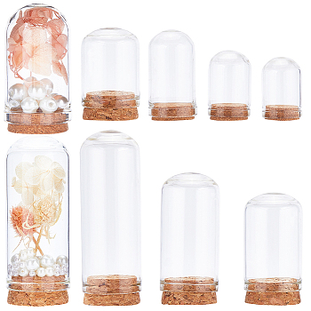 22Pcs 7 Styles Glass Dome Cover, Decorative Display Case, Cloche Bell Jar Terrarium with Cork Base, Arch, Clear, 30~44.5x25~87mm, Inner Diameter: 25mm