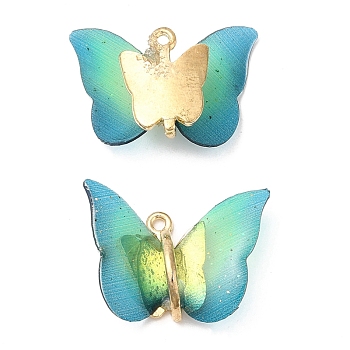 Transparent Resin Pendants, Butterfly Charms with Golden Plated Alloy Findings, Turquoise, 17~18x21~24x7~7.5mm, Hole: 1.5mm