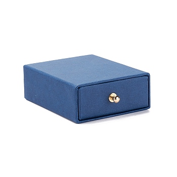 Rectangle Paper Drawer Jewelry Set Box, with Brass Rivet, for Earring, Ring and Necklace Gifts Packaging, Marine Blue, 7x9x3cm