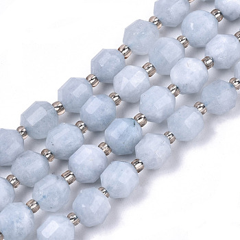 Natural Aquamarine Beads Strands, Oval, Dyed & Heated, Faceted, 6x5~6mm, Hole: 0.8mm, about 51~53pcs/strand, 14.57 inch~15.15 inch(37~38.5cm)